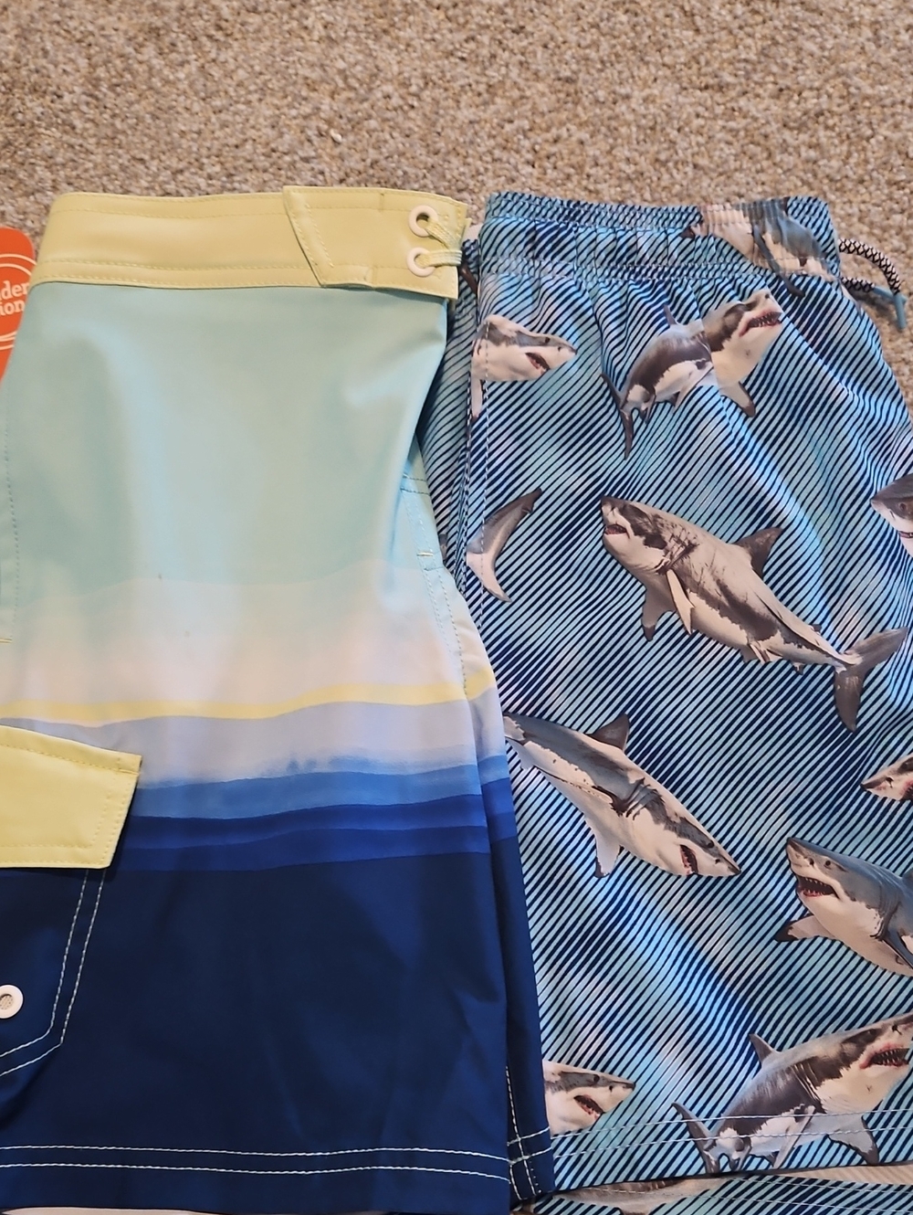 wonder nation Boys Blue and Yellow Shark & Ombre Swim Trunks